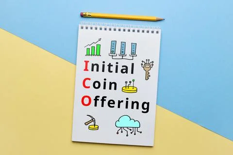 Concept ico or Initial Coin Offering with abstract icons. 写真素材