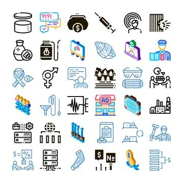 Concept icons collection illustrating various business and health themes Stock Illustration