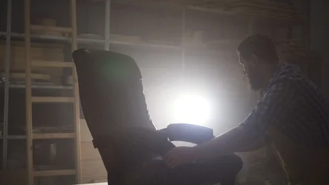 Concept idea authentic workshop and stylish craftman in the process of work Stock Footage 98463503