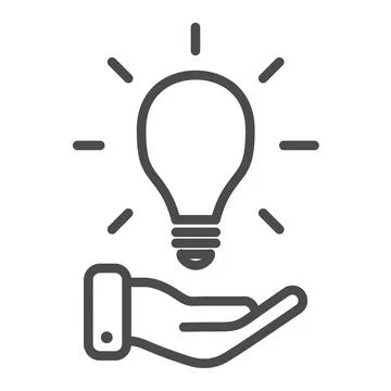 Concept of idea. Light bulb in hand. Editable stroke, pixel perfect Stock Illustration