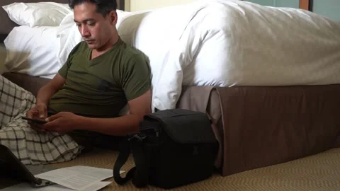 Concept idea man hold smart phone, text messaging and make a phone call Video stock 227481991