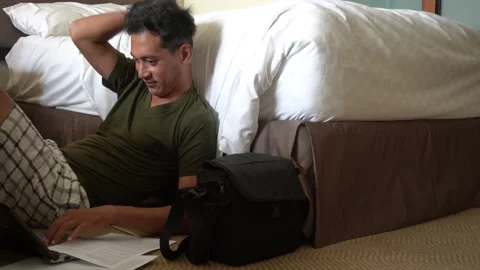 Concept idea man hold smart phone, text messaging and make a phone call Stock Footage 227482117