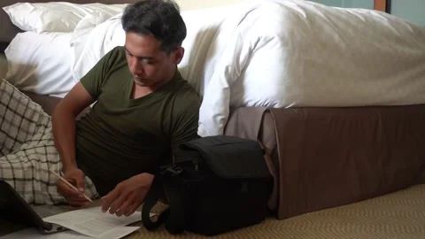 Concept idea man hold smart phone, text messaging and make a phone call Video stock 227482187