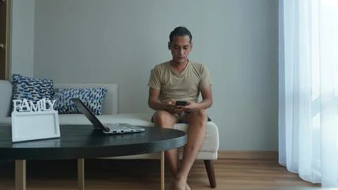 Concept idea man using mobile phone Stockfoto's