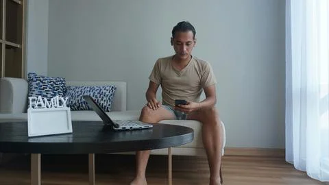 Concept idea man using mobile phone Stockfoto's