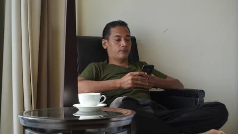 Concept idea man using mobile phone Stockfoto's