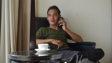 Concept idea man using mobile phone 스톡 사진