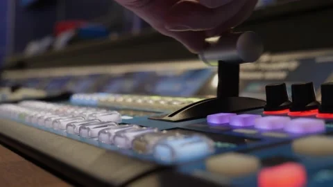 Concept Idea: Professional broadcast video mixer live in tv studio 스톡 동영상 210914613