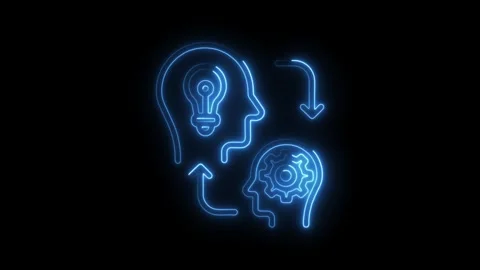 Concept of idea sharing and brainstorming with glowing neon outline on a bl.. 库存影片 314650685