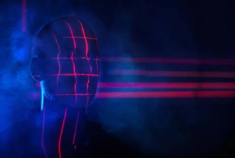 Concept Identify Illuminate Face Scan Red Laser. Biometric Futuristic Faci... Foto stock