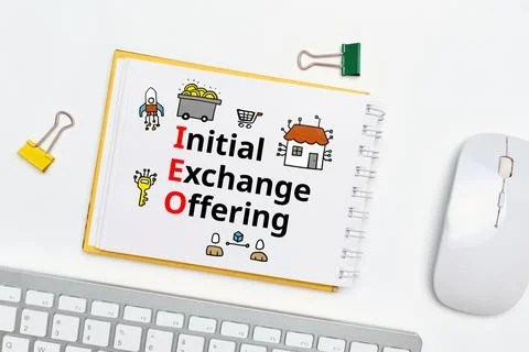 Concept ieo or Initial Exchange Offering with abstract icons. 写真素材