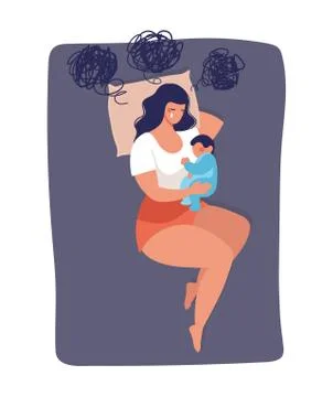 Concept illustration about postpartum depression, worry, and anxiety of a you Stock Illustration