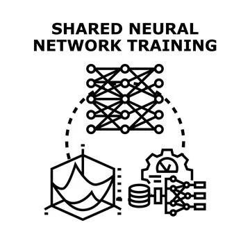 Concept illustration abstracting shared neural network training, involving da Stock Illustration