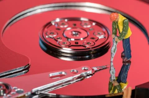 Concept illustration of artificial intelligence or data mining using hard drive Stock Photos