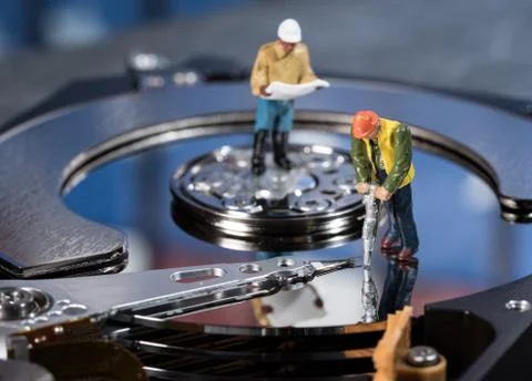 Concept illustration of artificial intelligence or data mining using hard drive 스톡 사진