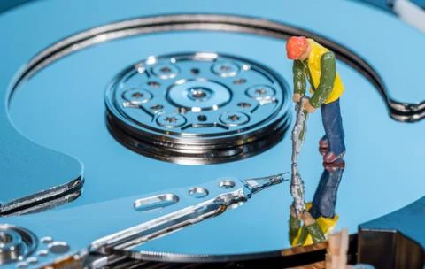 Concept illustration of artificial intelligence or data mining using hard drive Stock Photos