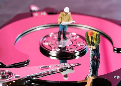 Concept illustration of artificial intelligence or data mining using hard drive 스톡 사진