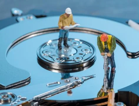 Concept illustration of artificial intelligence or data mining using hard drive Foto stock