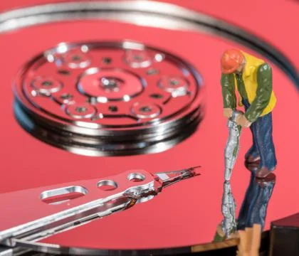 Concept illustration of artificial intelligence or data mining using hard drive Foto stock