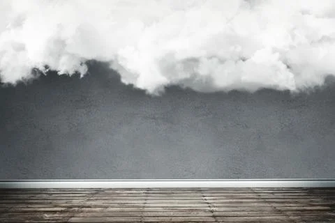 Concept illustration of empty light room with big fluffy cloud inside Stock Illustration