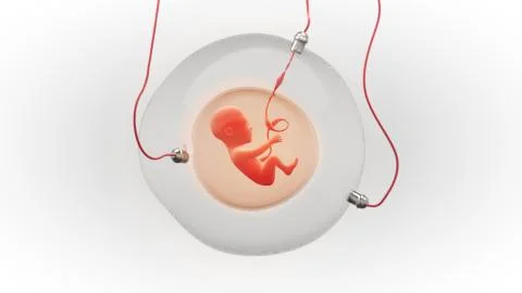 Concept illustration of a fetus development in an artificial gestational sac Stock-Illustration