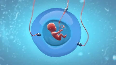 Concept illustration of a fetus development in an artificial gestational sac Stock Illustration
