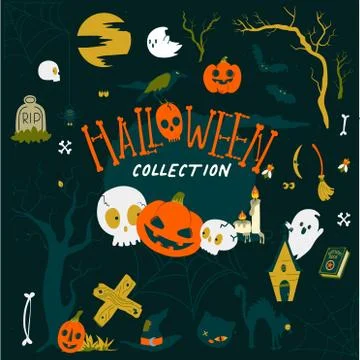 A concept illustration with flat vector design theme halloween package Stock Illustration