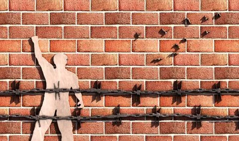 Concept illustration prison with barbed wire Stock Illustration