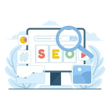 Concept illustration of SEO optimization and website traffic from search engines イラスト素材