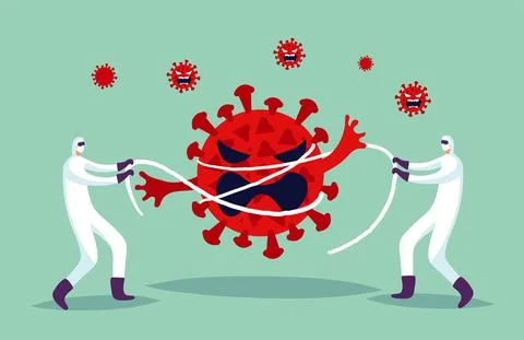 Concept illustration, two doctors are fighting the spread of the virus during 스톡 일러스트