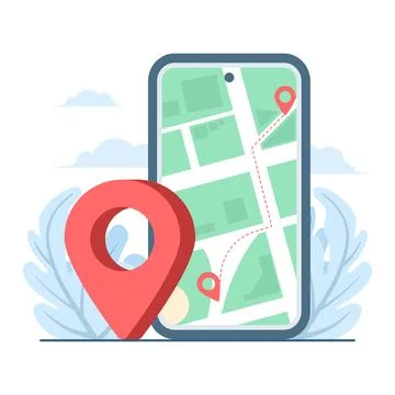 Concept illustration of using navigation app on smartphone Stock Illustration