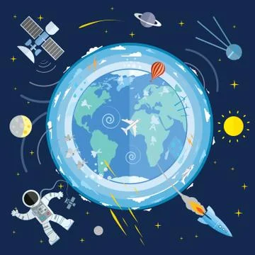Concept illustration of various space elements. Stock Illustration