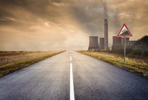 Concept image about pollution from power plants with Co2 Stock Photos