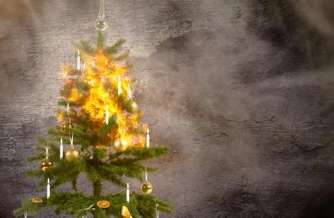 Concept image of a burning christmas tree because of the candles Stock Photos