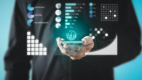 Concept image of data gathering and statistical working. Stock Photos