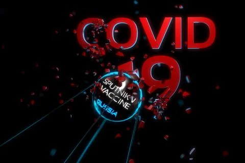 Concept image of a flying satellite that breaks the inscription covid-19. New Stock Illustration