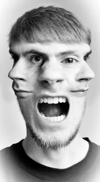 Concept image of a guy with three heads Stock Photos