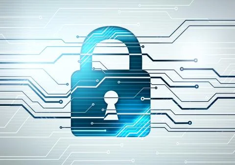 Concept image of lock on circuit microchip background Stock Illustration