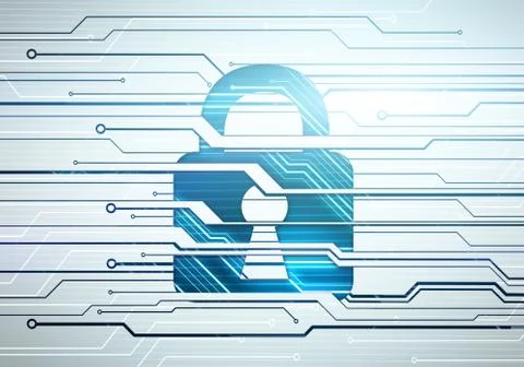 Concept image of lock on circuit microchip background Stock Illustration