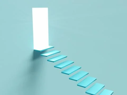 Concept image with staircase and open door with light Illustrazione stock