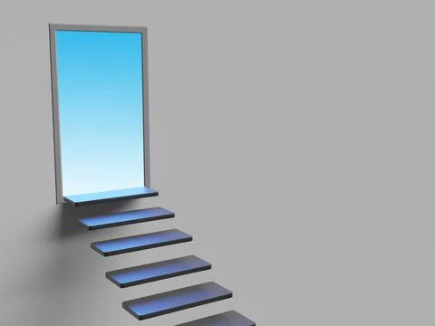 Concept image with staircase and open door with light Stock Illustration