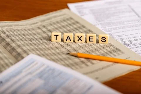 Concept image of tax forms Stock Photos