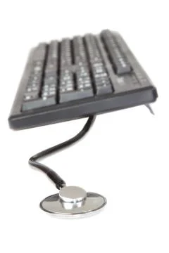 The concept of the image, the tool a programmer, keyboard. On a white backgro Stock Photos