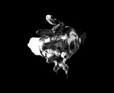 Concept image of two hands covered in black and white paint touching Stock Photos