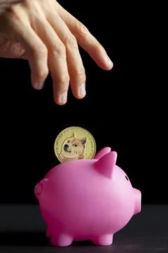 Concept image for using digital crypto currency for savings. A caucasian woma Stock Photos