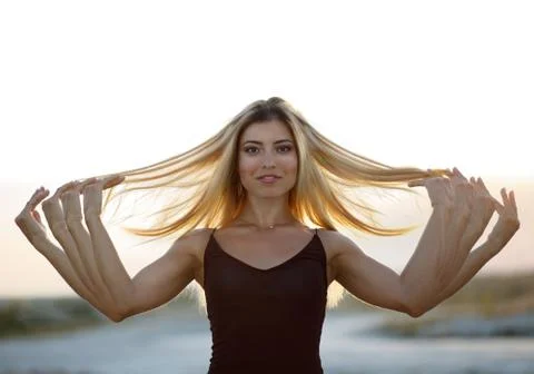 Concept image of young lady with strobe effect Stock Photos