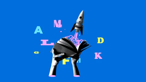 Concept of imagination and creativity. Rocket launches from book Stock Footage 329559351