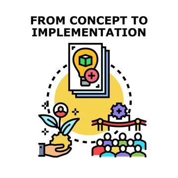 Concept to implementation process idea development Illustrazione stock
