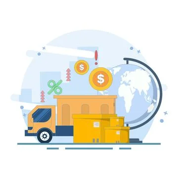 Concept of import and export costs and taxes increasing or rising Stock Illustration