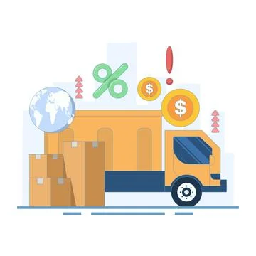 Concept of import and export costs and taxes increasing or rising Illustrazione stock